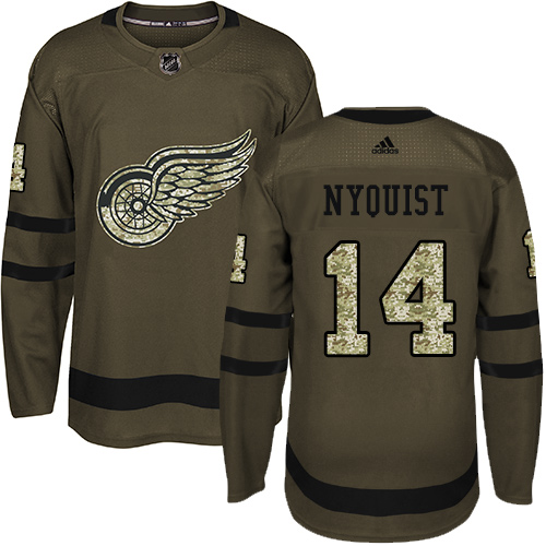 Adidas Red Wings #14 Gustav Nyquist Green Salute to Service Stitched Youth NHL Jersey - Click Image to Close